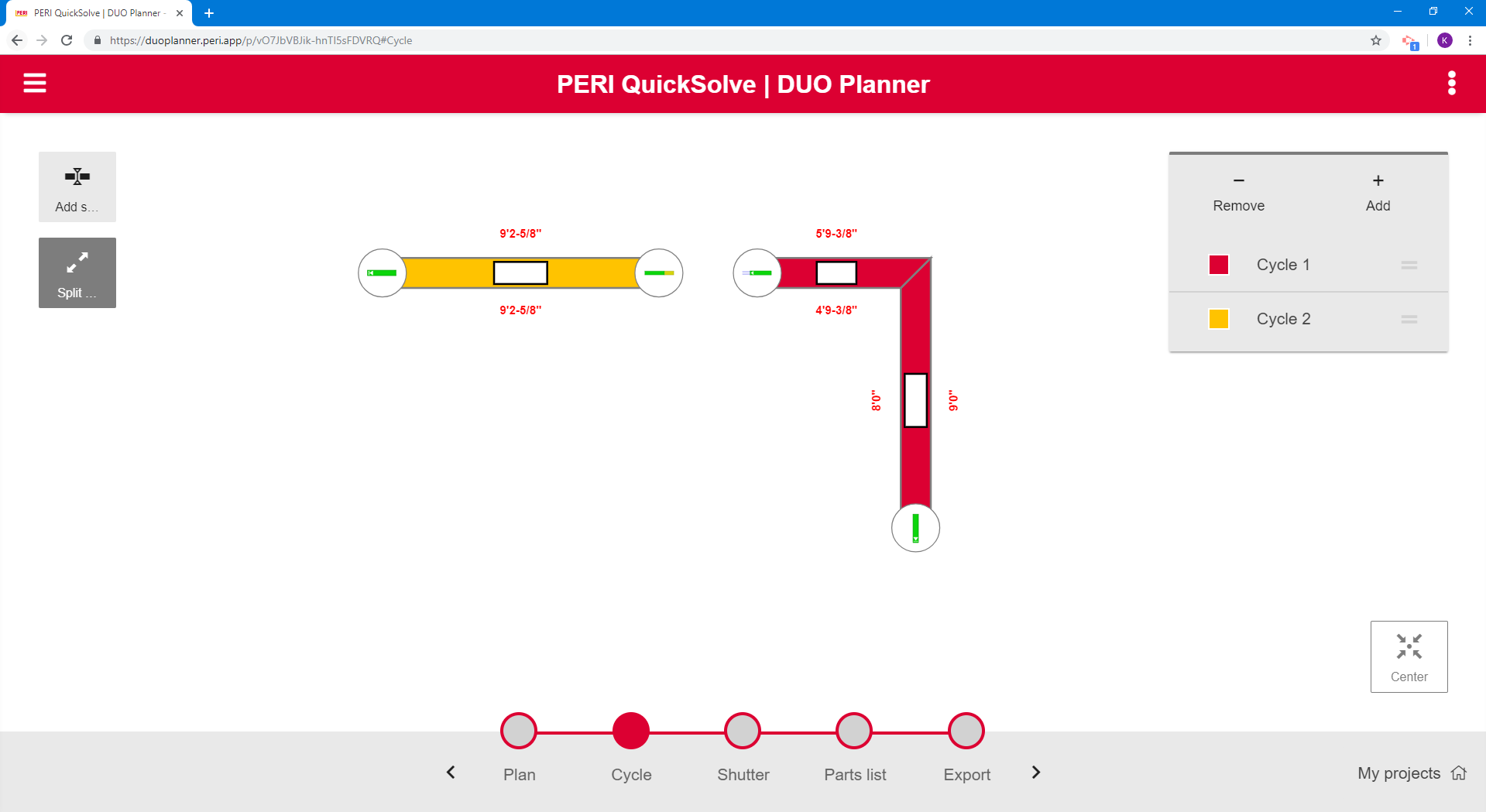 Next, the user sets the number of pours or cycles by splitting the wall at the desired point.