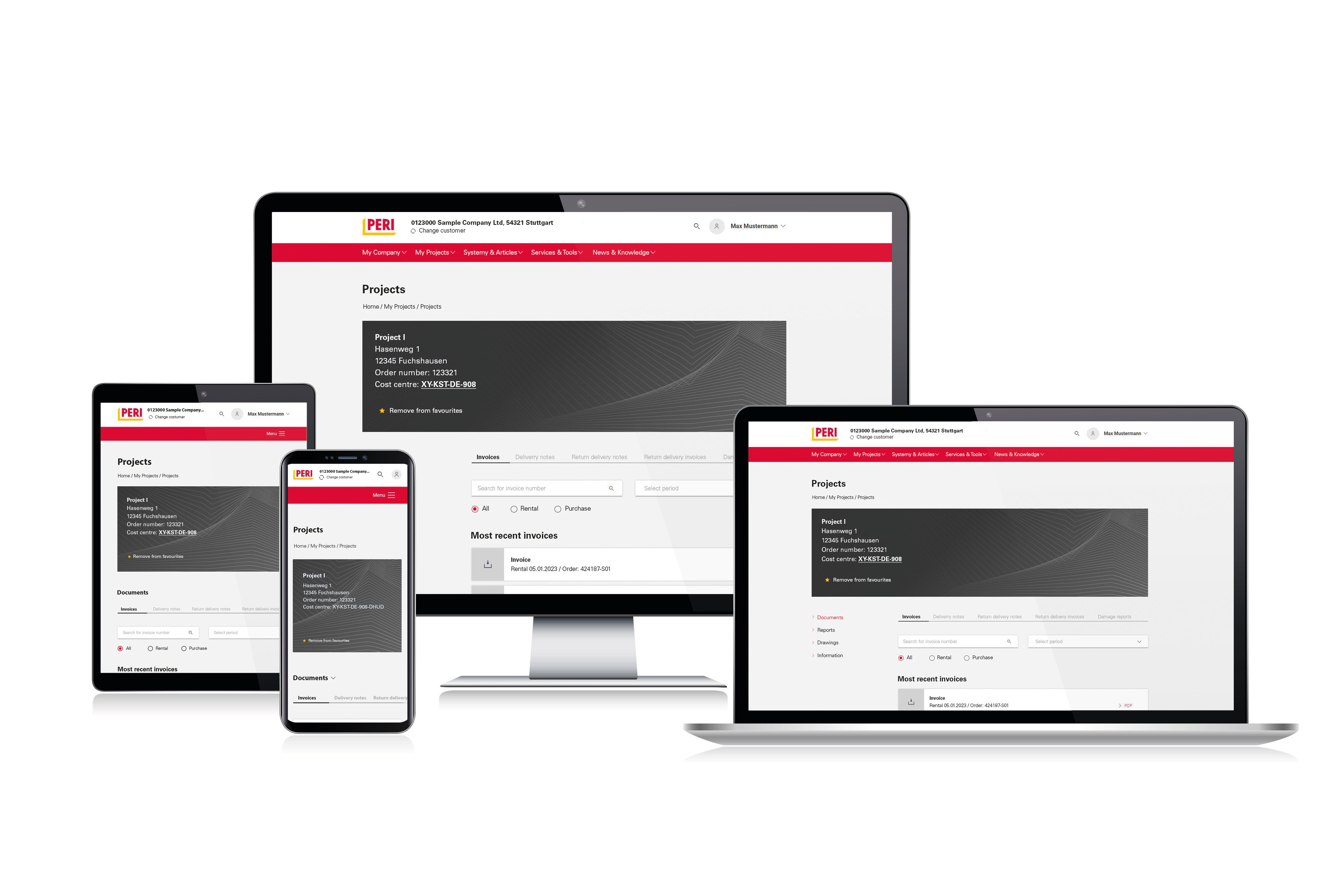 U myPERI portalu korisnik može pronaći sva svoja aktivna gradilišta sa PERI-jem. Za svako gradilište dostupni su korisni izveštaji i kopije važnih dokumenata.