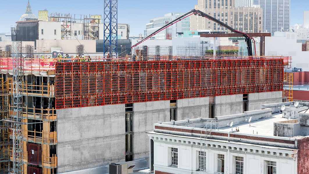Using the TRIO Wall Formwork to easily produce the vertical articulations that will help the relatively large, mass concrete structure fit into the neighborhood and gracefully complement its smaller neighbors.